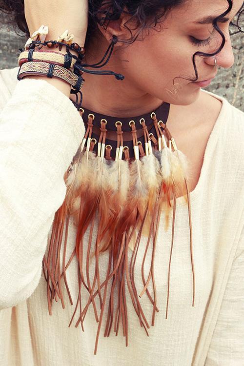 Bohomia Feather Tassels Necklace