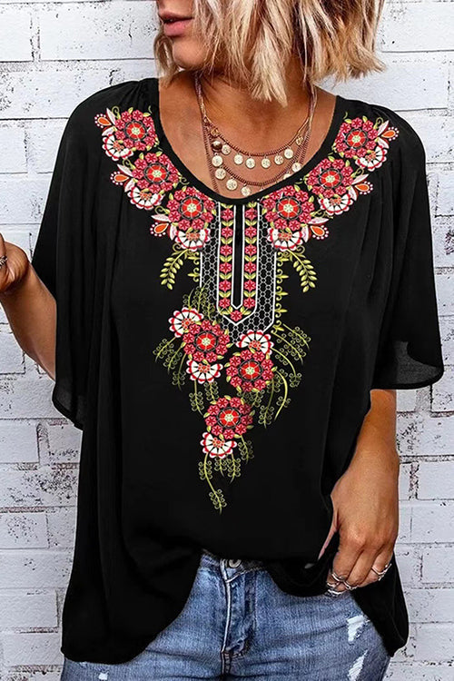 Print O Neck Loose Blouse