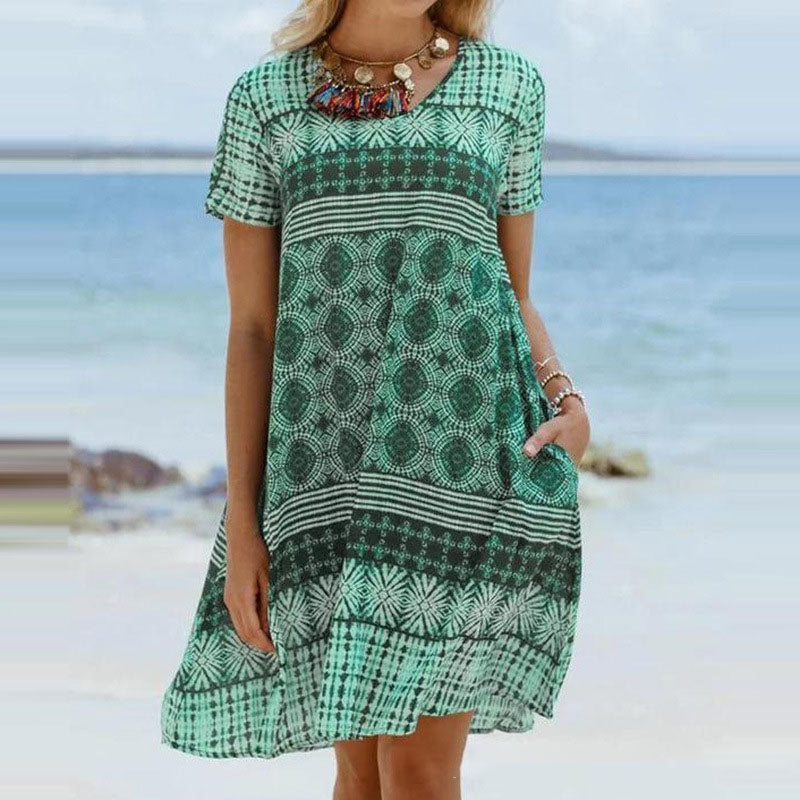 Bohemia style printed beach shift dress
