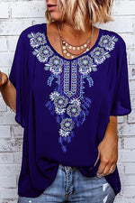 Print O Neck Loose Blouse