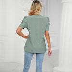 Casual V Neck Short Sleeve Solid Color Top