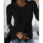 Casual Long Sleeve Lace Round Neck Top