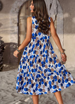 Fashion O-Neck Sleeveless Printed Flared Midi Dress