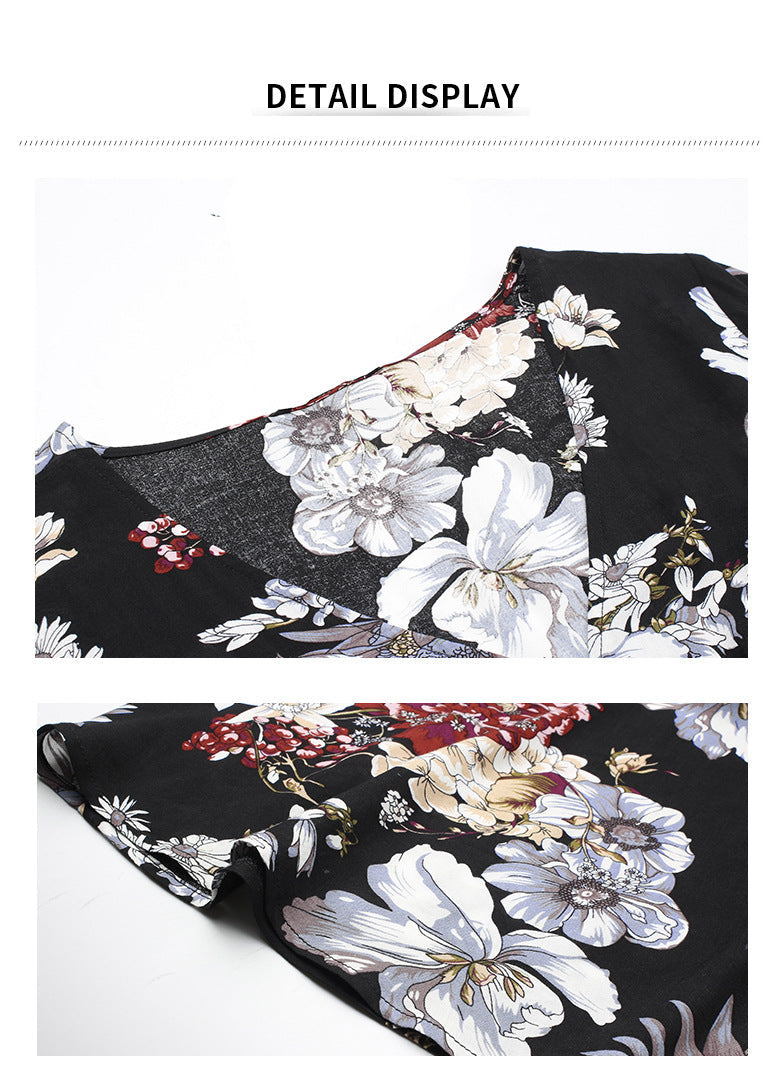 Elegant Short Sleeve V Neck Floral Maxi Dress