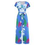 Two Piece Printed Crop Top and Belted High waist wide Pants Set