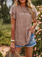 Casual O-Neck Ruffle Short Sleeve Printed Loose T-Shirt