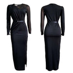 Elegant Long Sleeve Round Neck Slim Fit Side Split Maxi Dress
