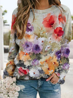 Crew Neck Floral Printed Long Sleeve Sweatshirt