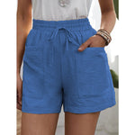 Drawstring Pocketed High Waist Solid Color Shorts