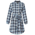 Fashion Long Sleeve Check Tartan Waistband Mini Shirt Dress