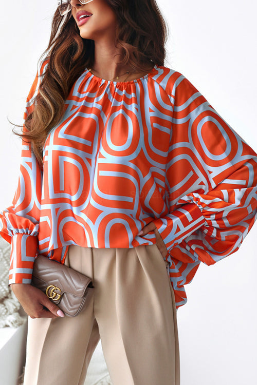 Print O Neck Bat Blouse