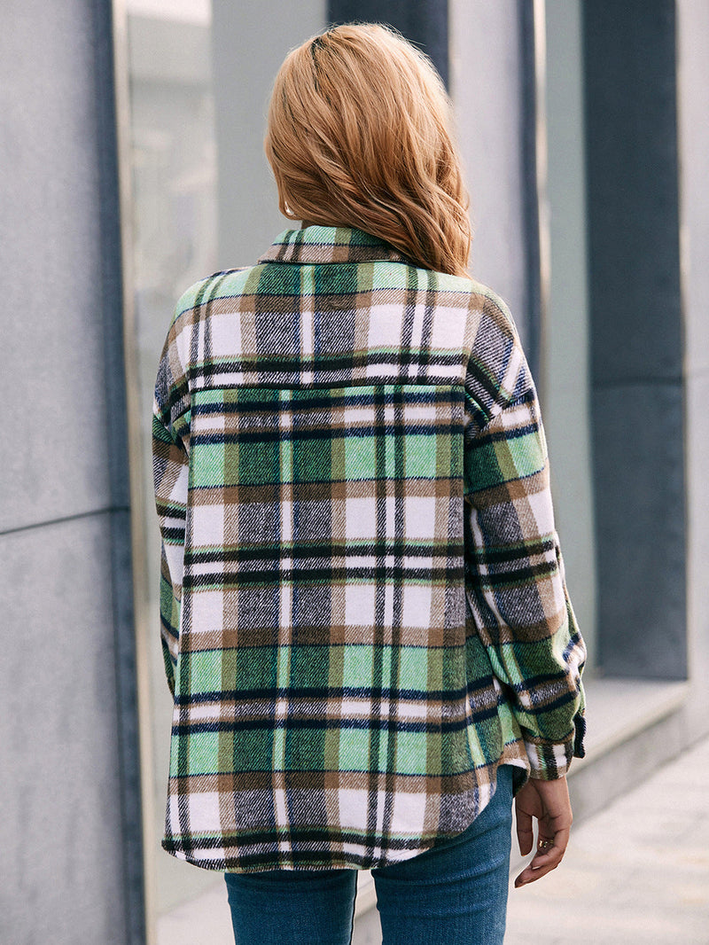 Button Down Front Pocket Plaid Shacket