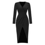 Elegant Long Sleeve V Neck Front Split Maxi Dress