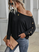 Fashion Scoop Neck Long Sleeve Loose Blouse Top