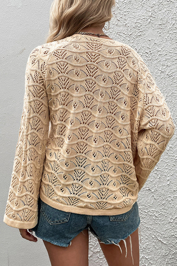 Hollow Dew Shoulder Drawstring Sweater