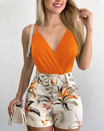 Spaghetti Strap Sleeveless Belted Mini Floral Jumpsuit