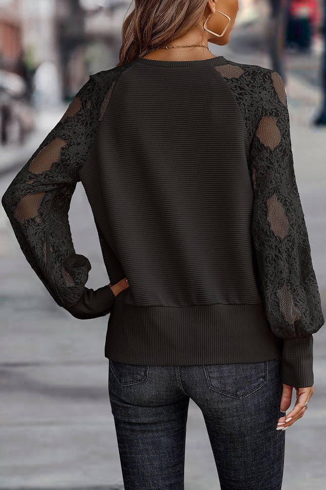 Classic V Neck Stylish Lace Long Sleeve Sweater Top