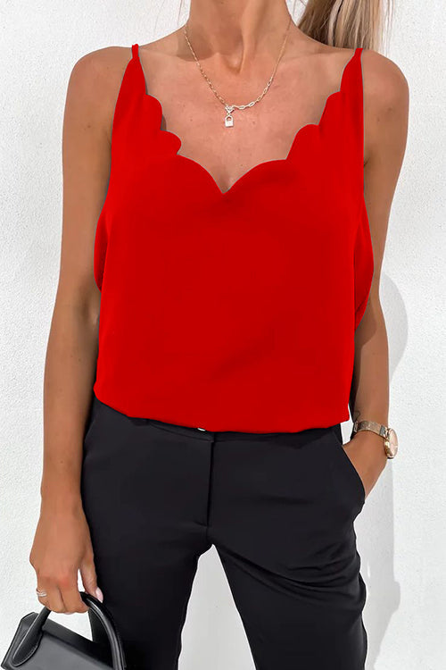 Scalloped V Neck Tank Top