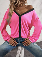 Fashion V-Neck Long Sleeve Button Sweater Top