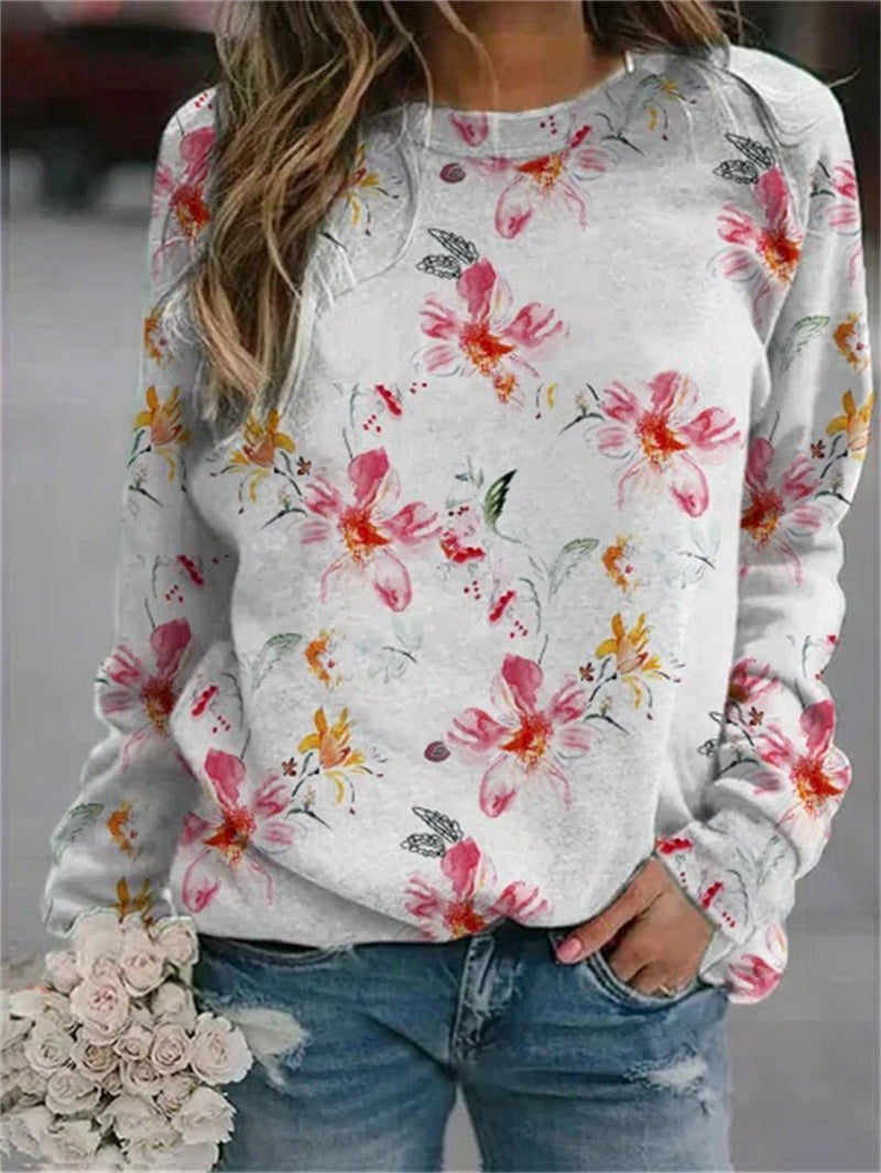 Classic Floral Print Crew Neck Sweatshirt