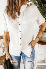 Scalloped Lace Trim Short Sleeve Shirt