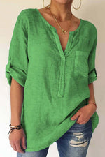 Sequin Pockets V Neck Blouse