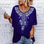 Floral Print Round Neck Short Sleeve Blouse Top
