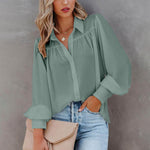 Casual V Neck Wide Long Sleeve Blouse