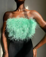 Fashion Sleeveless Off Shoulder Feather Crop Top