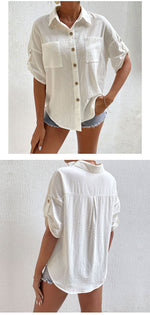 Short Sleeve Collar Buton Down Solid Shirt Top