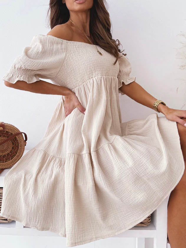 Off Shoulder Short Sleeve Loose Mini Dress