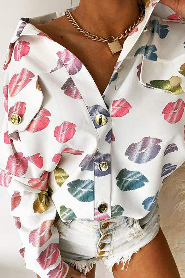 Colorful Lips Pockets Button Shirt