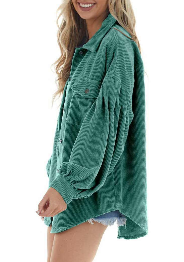 Collard Neck Button Down Front Pocket Jacket Shirt