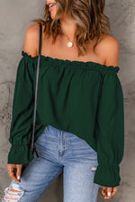 Casual Off Shoulder Long Sleeve Loose Solid Top Blouse