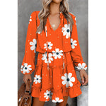 Classic Floral Long Sleeve V Neck Mini Dress