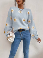 Floral Round Neck Solid Color Sweatshirt