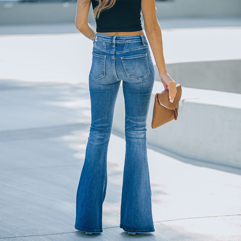 Casual Wide Leg Pocketed Denim Pants