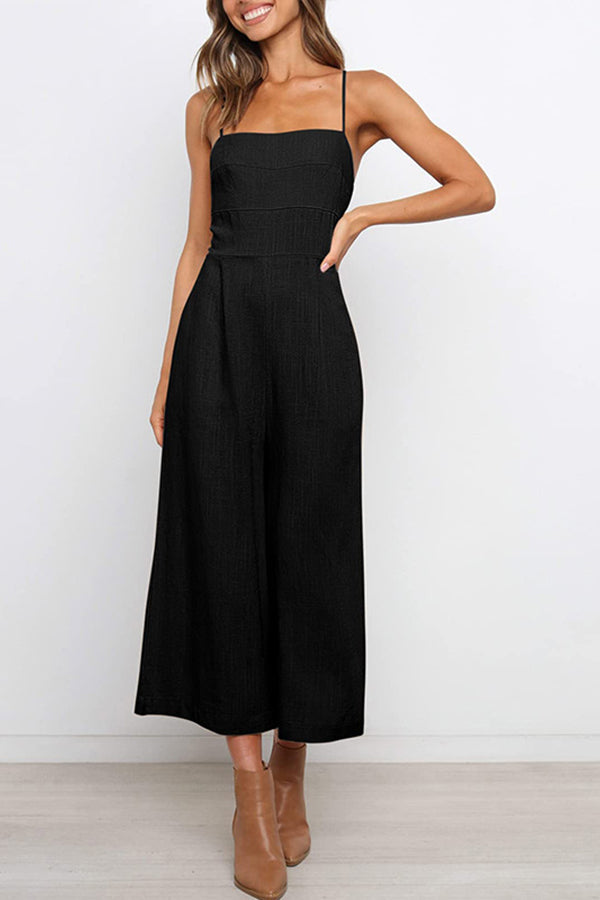 Solid Tie Backless Cropped Jumpsuits
