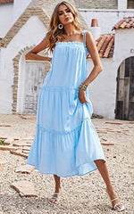 Adjustable Straps Sleeveless Solid Color Dress