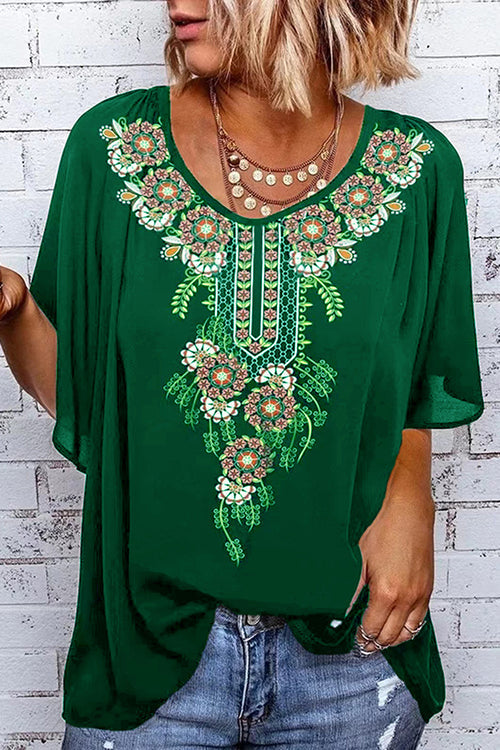 Print O Neck Loose Blouse