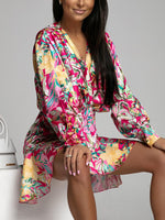 Floral Loose V Neck High Waist Mini Dress