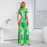 Two Piece Printed Crop Top and Belted High waist wide Pants Set