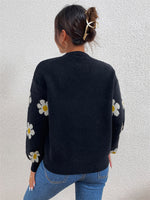 Floral Round Neck Solid Color Sweatshirt