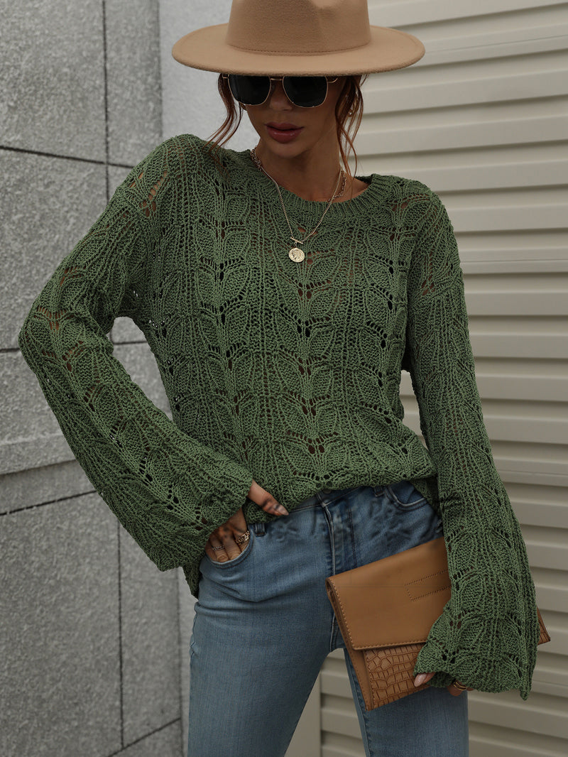 Fashion Long Sleeve Round Neck Knitted Top