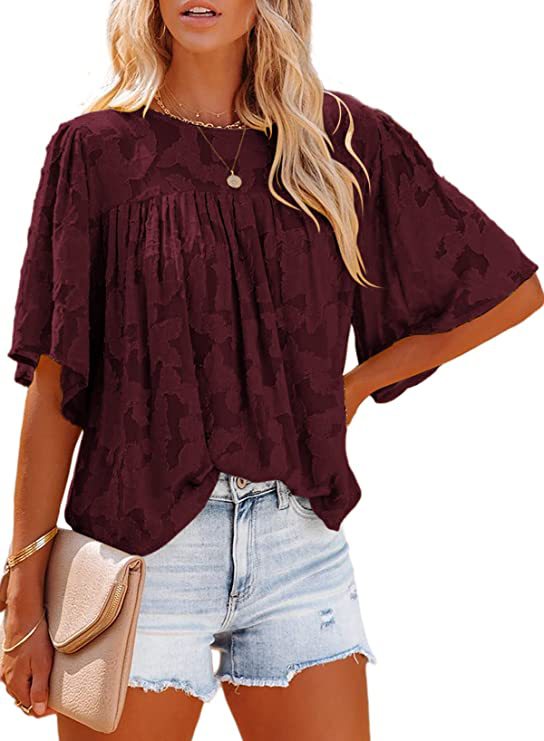 Casual Loose Round Neck Short Sleeve Blouse Top