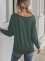 Fashion Scoop Neck Long Sleeve Loose Blouse Top