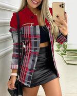 Turn Down Collar Long Sleeve Printed Buttoned Jacket
