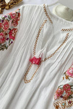 Embroidery Tassels Puff Sleeve Mini Dress