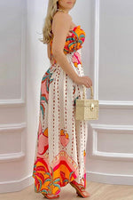 Print Split Joint Strapless Maxi Dresses