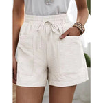 Drawstring Pocketed High Waist Solid Color Shorts